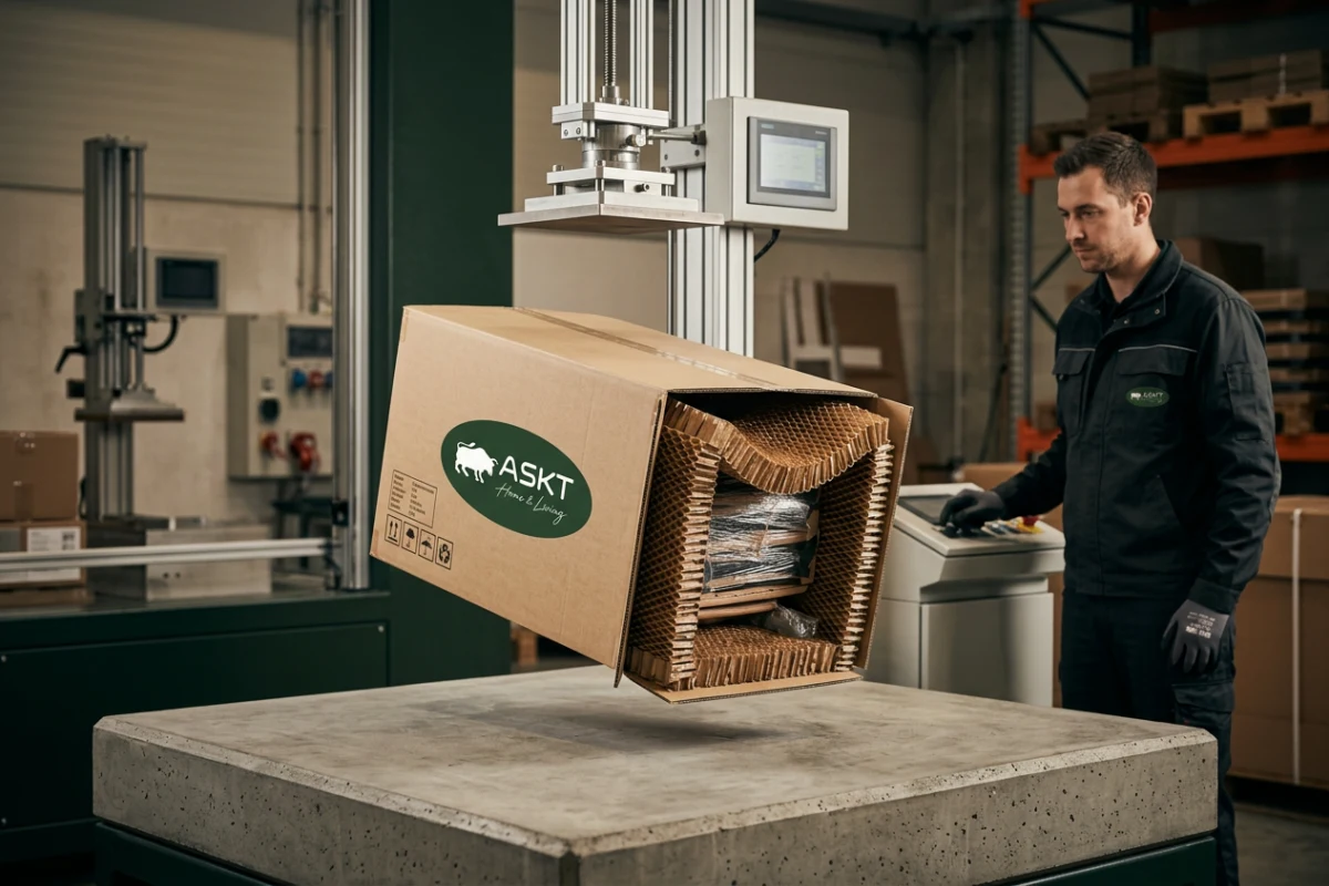 Drop testing and sustainable honeycomb packaging for flat-pack dining chairs