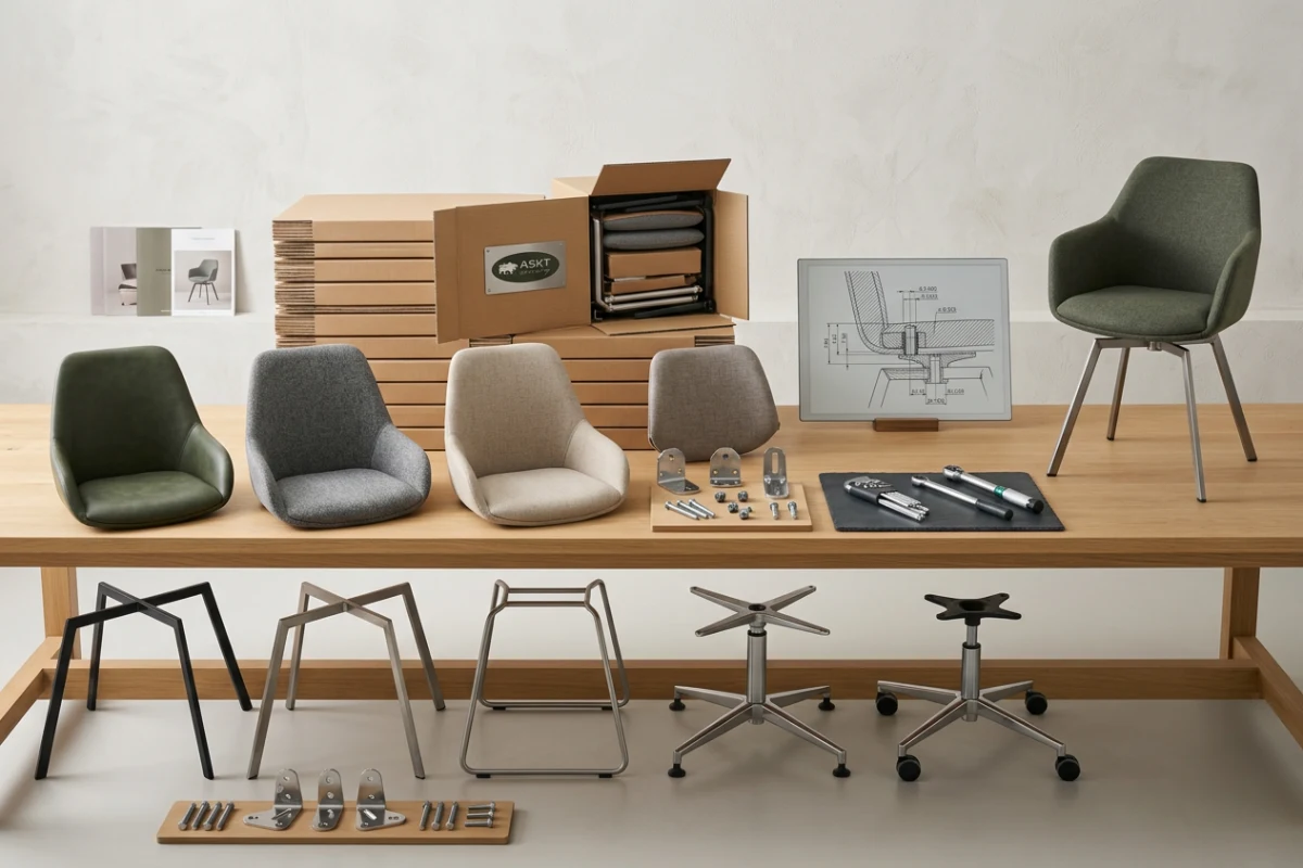 Modular KD dining chair system with interchangeable seat shells and metal bases