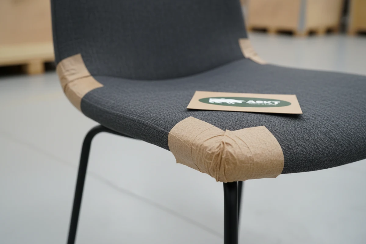 Honeycomb paper furniture protection fitted on a metal frame dining chair.