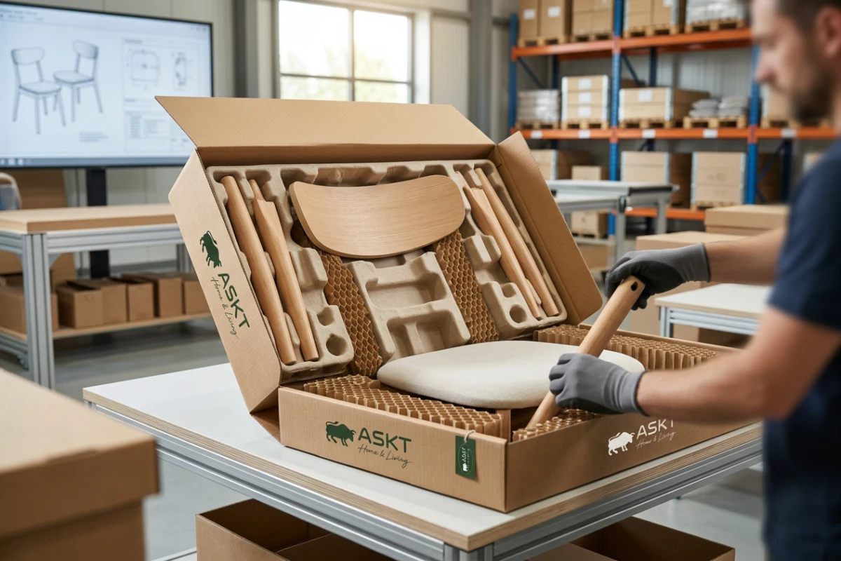 Knock-down dining chair flat-pack packaging optimization for European freight logistics