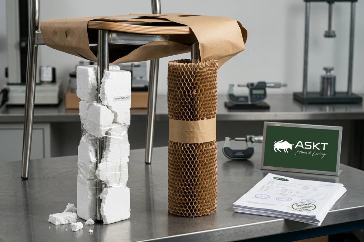 Honeycomb paper edge protection versus traditional EPS foam for dining chair export packaging