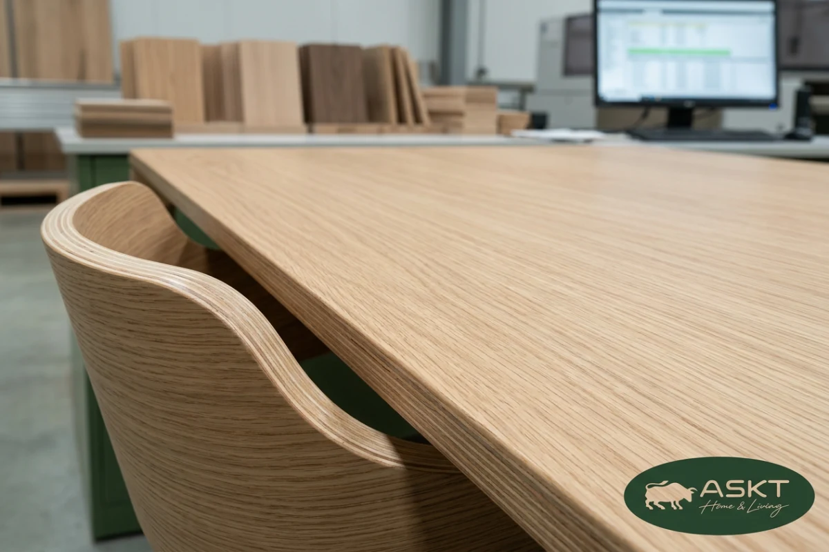 Timber traceability furniture sourcing showing layered wood and veneer construction