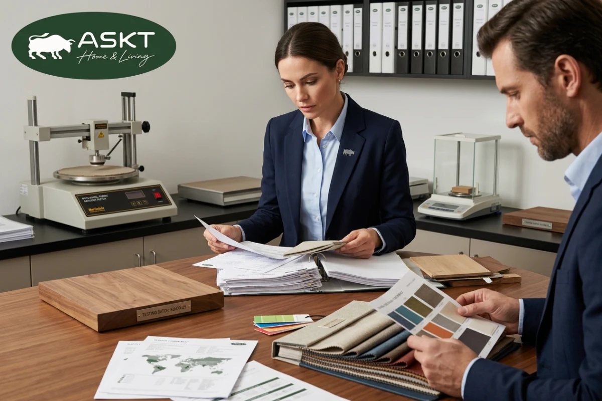 Quality control and documentation auditing for European timber dining furniture compliance
