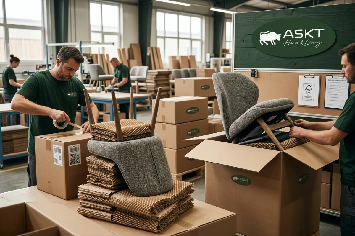 Eco-friendly packaging and batch-coded carton labeling for European furniture export