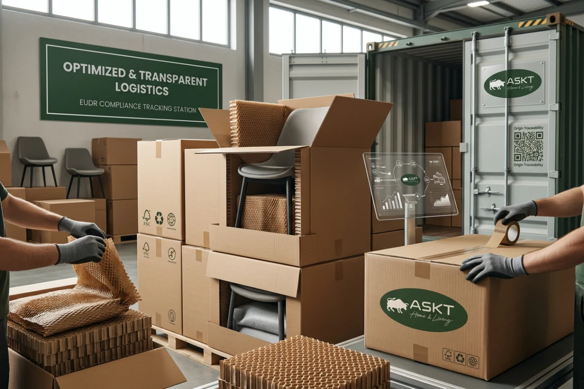 Sustainable flat-pack KD furniture packaging and container loading optimization.
