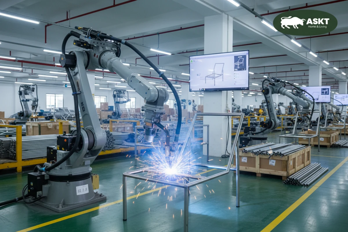 Precision robotic welding ensures weld joint integrity under high-traffic commercial stress.