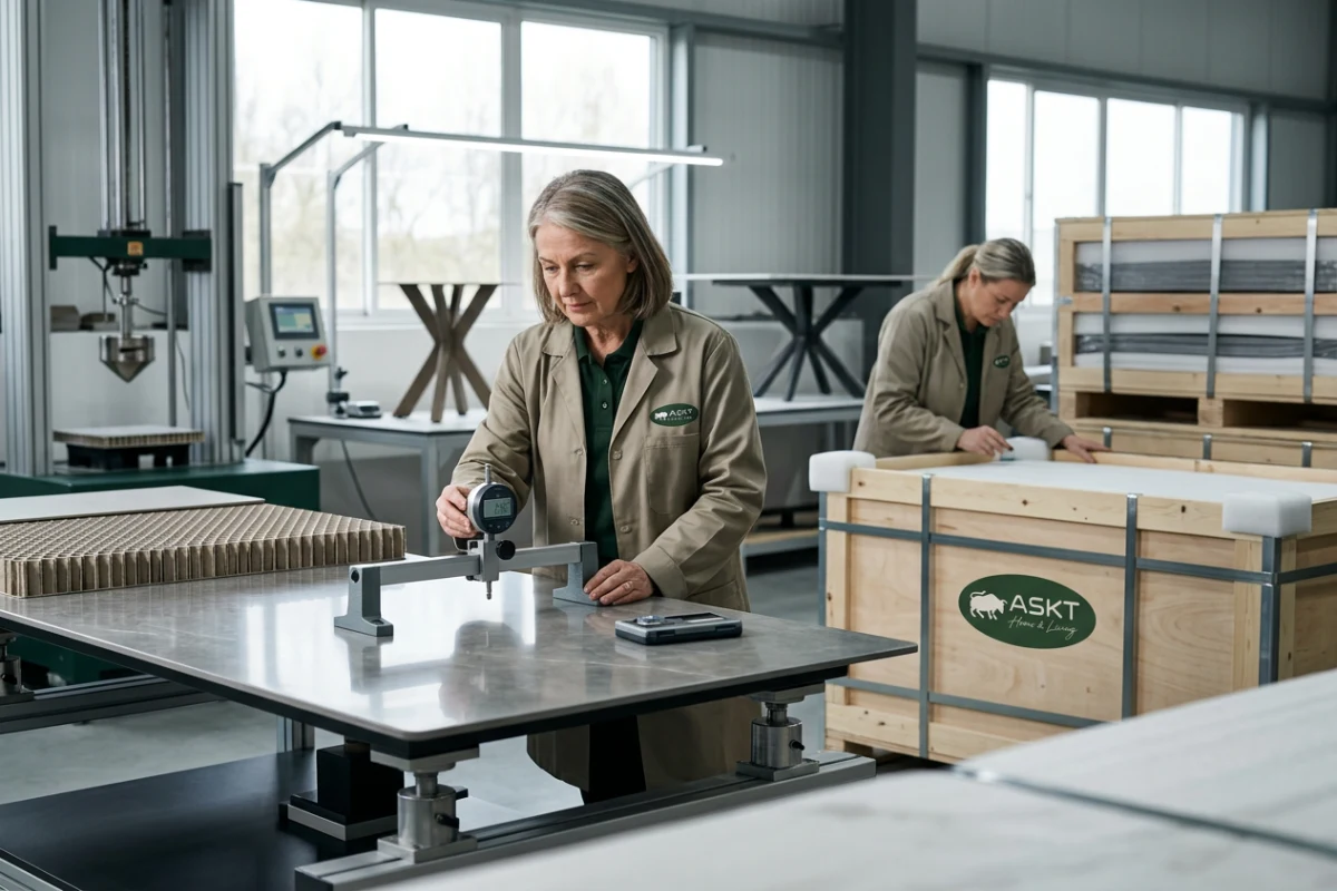Quality control testing and structural inspection of sintered stone dining tables