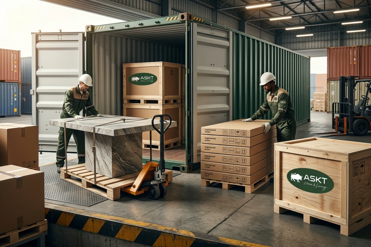 Container loading optimization for dining tables showing weight limits vs volumetric capacity