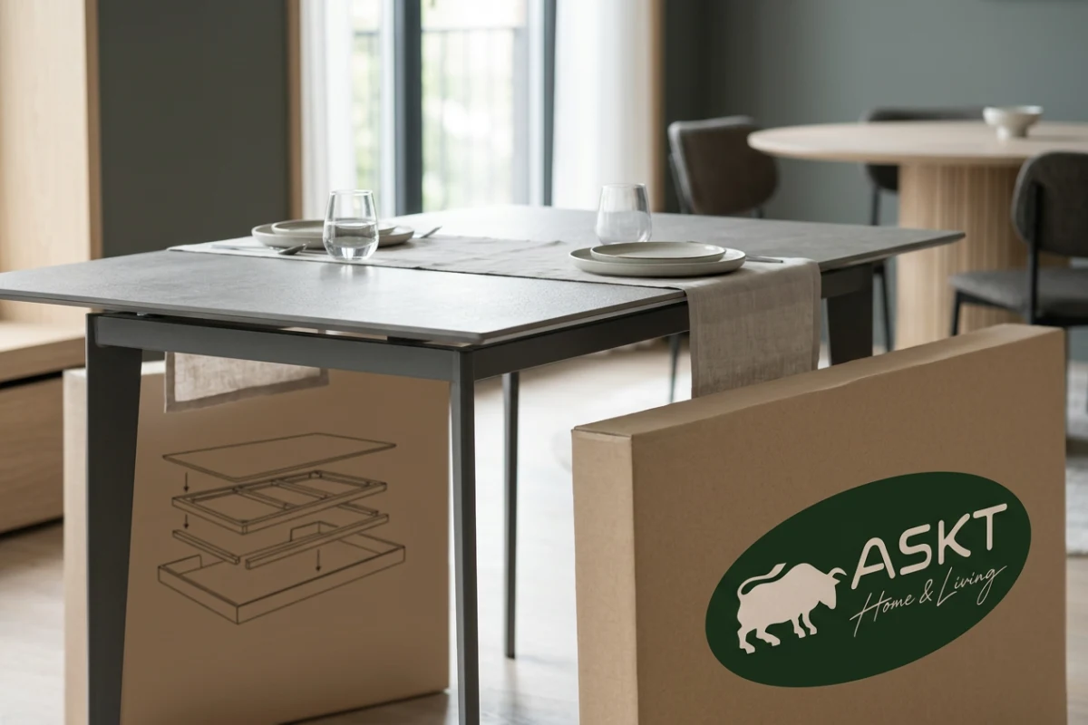Lightweight contemporary dining table with KD metal frame for B2B furniture sourcing