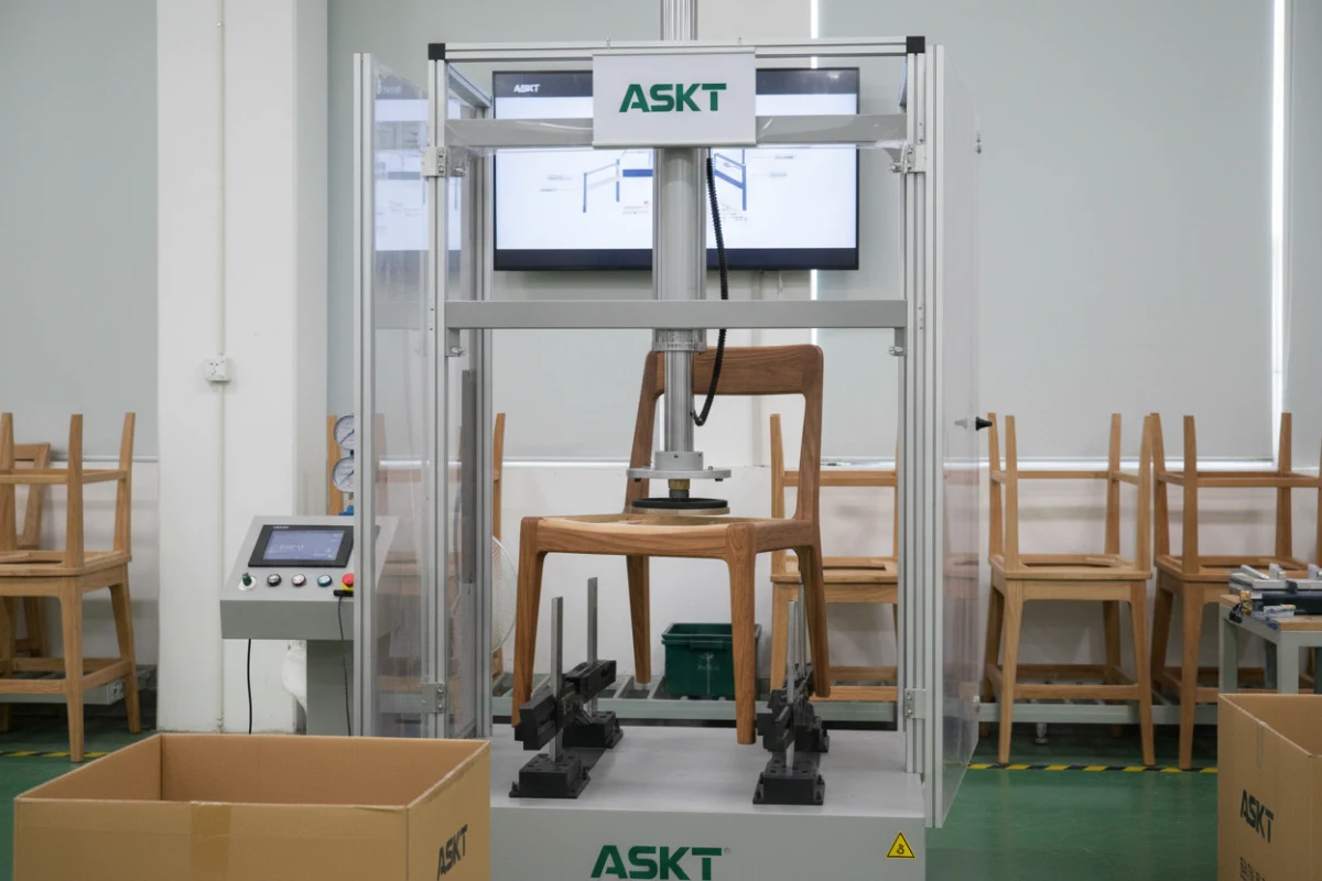 Quality control testing for EN12520 compliance on dining chair frame