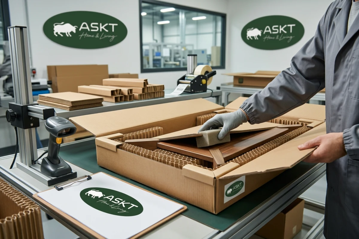 Protective flat-pack KD packaging with sustainable honeycomb paperboard inserts for dining tables