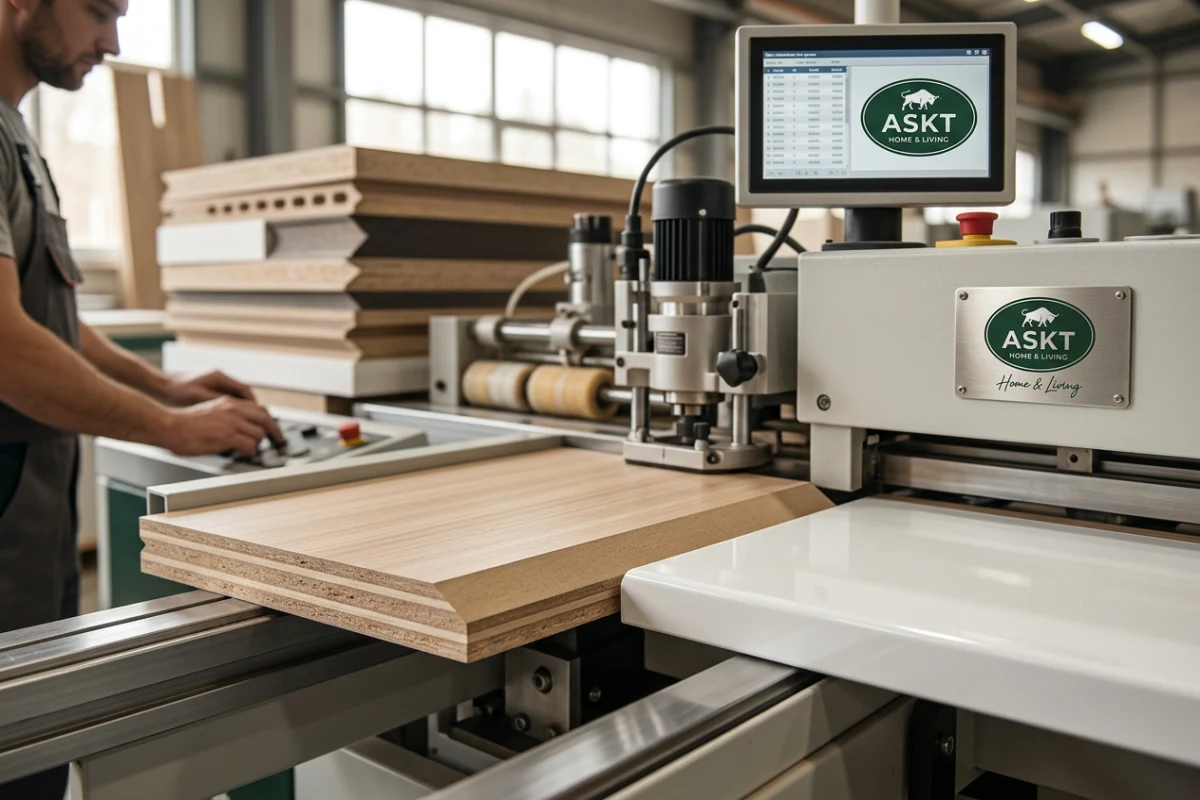 Tabletop edge profiling and edge-banding methods on MDF and particleboard substrates.