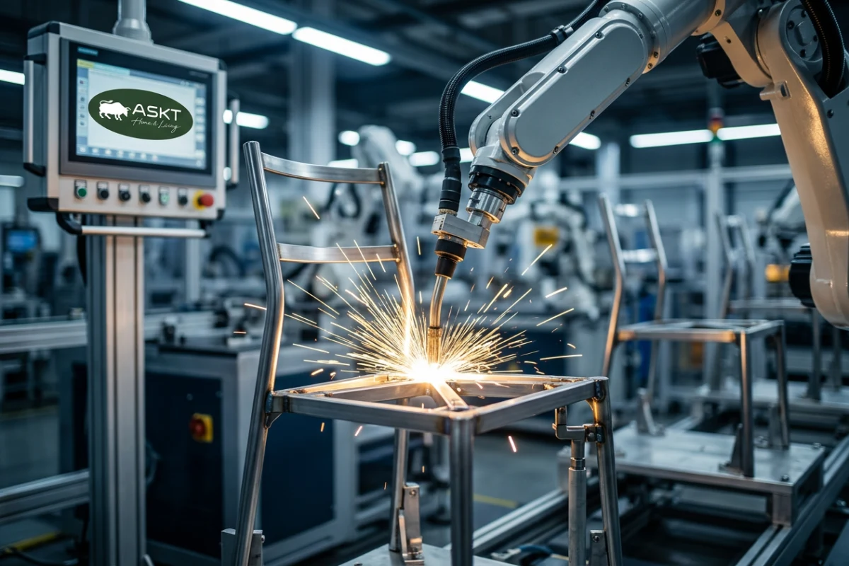 Automated metal frame welding by a B2B dining chair manufacturer China
