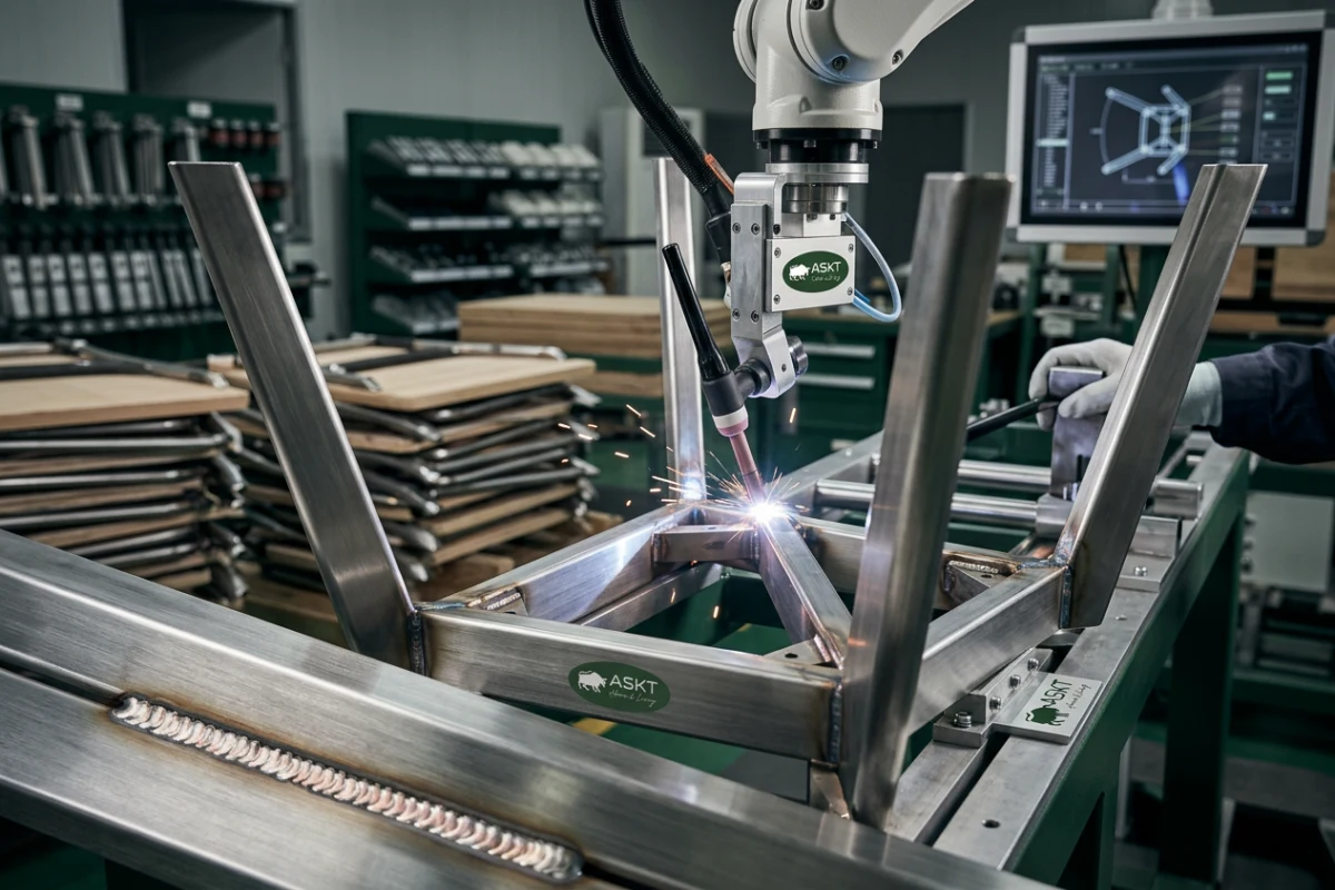 Dining chair quality control china manufacturing workshop with automated welding