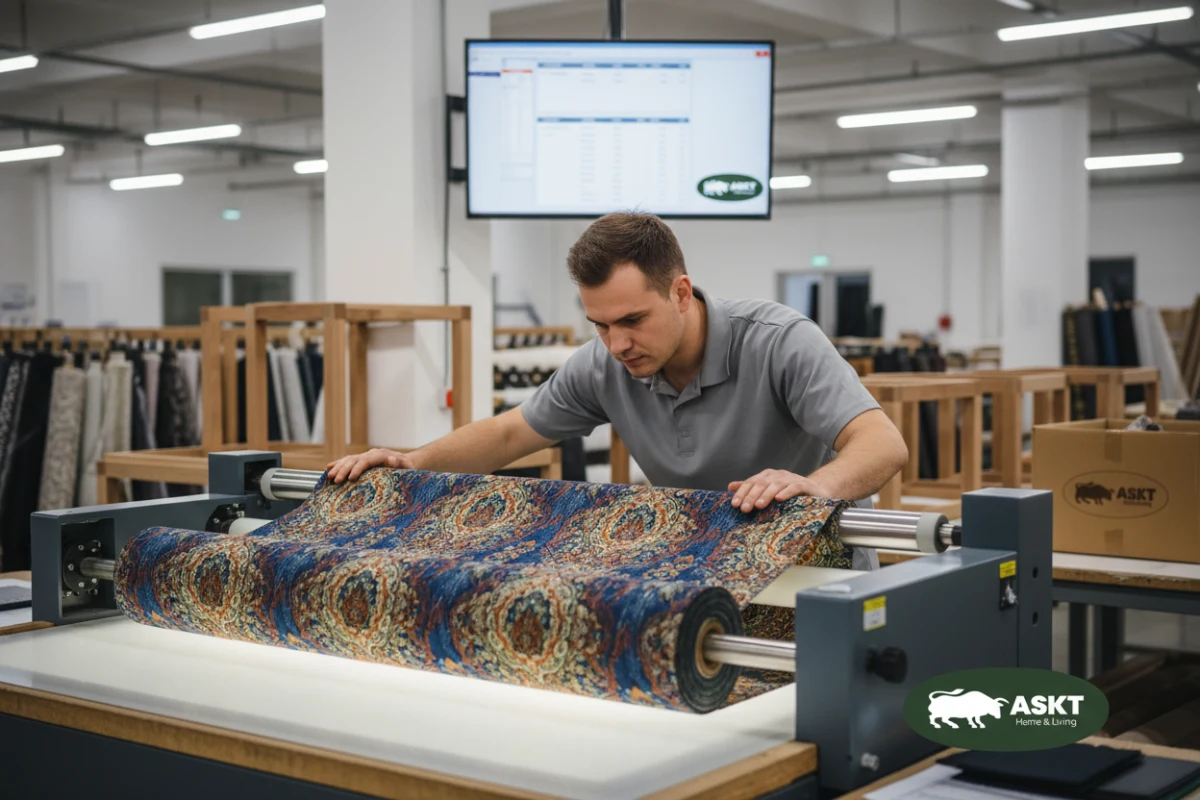 Fabric inspection machine checking Customer's Own Material for dining chairs