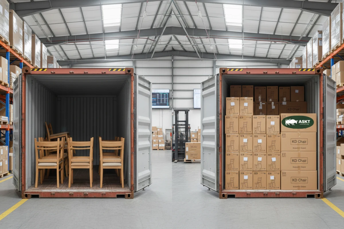 Container loading comparison between assembled and knock down dining chairs