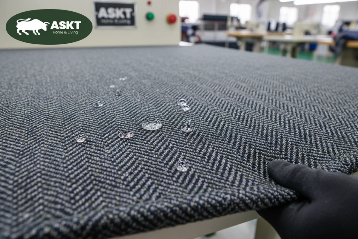 ASKT-Tex water-resistant and pet-friendly upholstery fabric closeup.