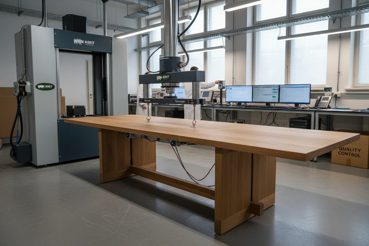 Structural load-bearing test at extendable dining table manufacturer factory
