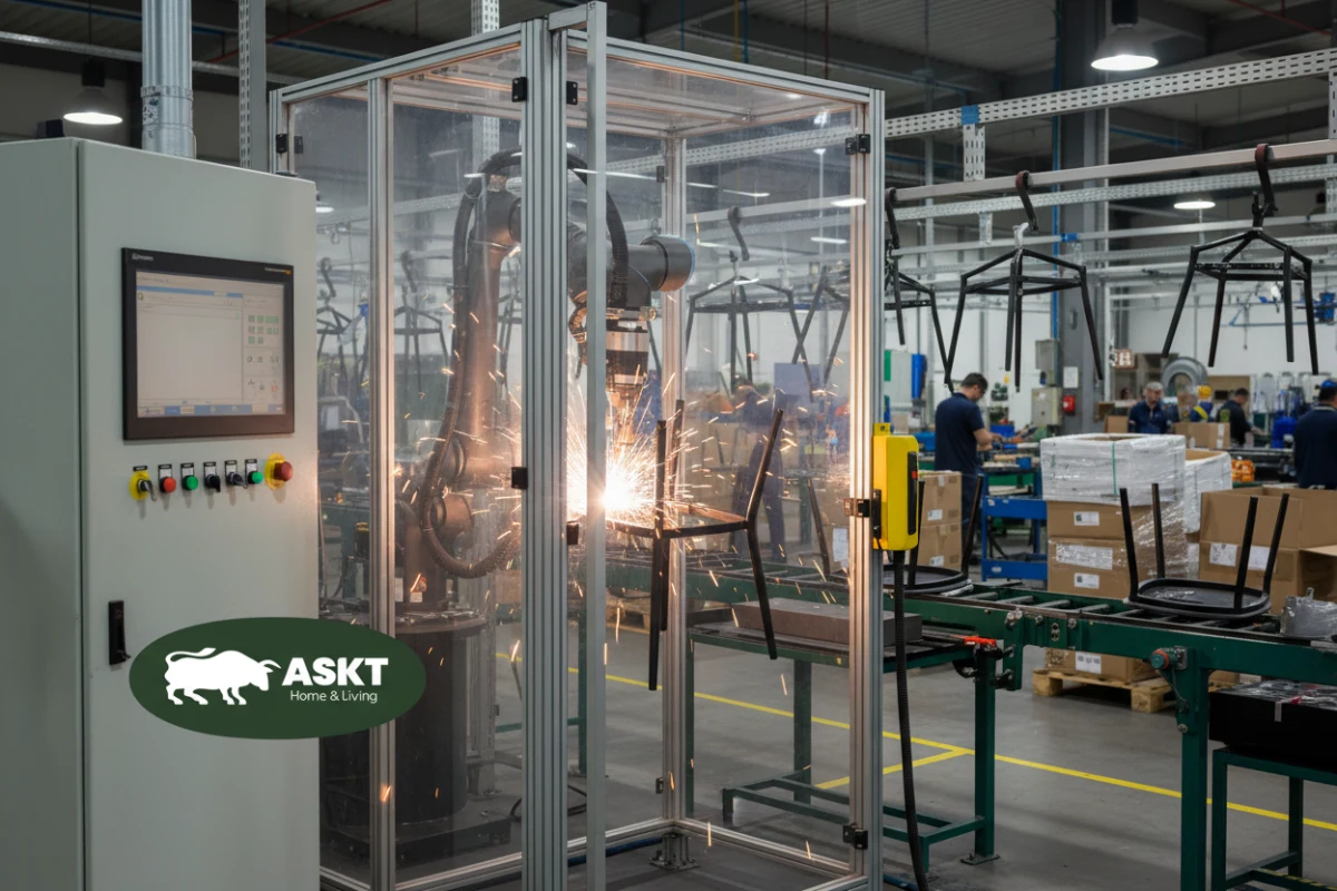 Precision metal fabrication of dining chair frames in a professional factory