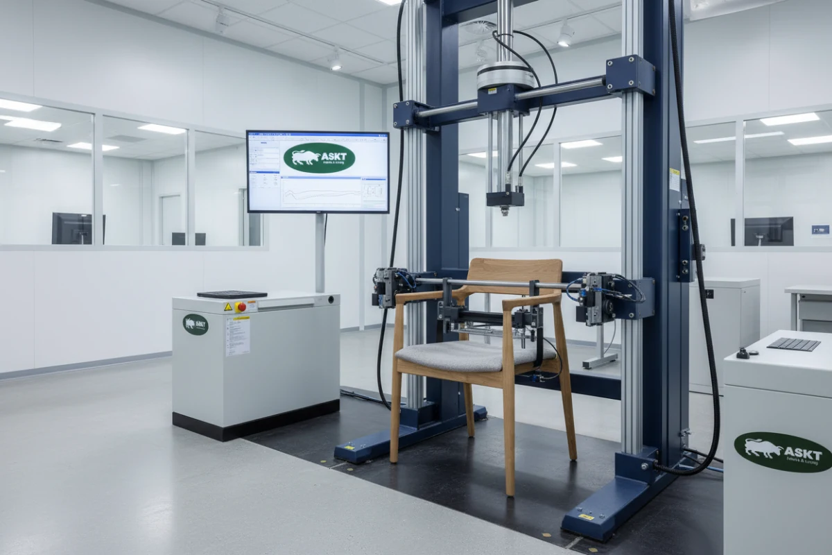 Pneumatic testing machine conducting a cyclic durability test on an OEM dining chair