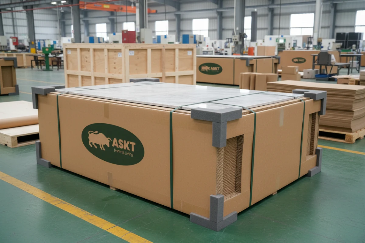 Eco-friendly honeycomb cardboard and corner packaging guards for ceramic tables.