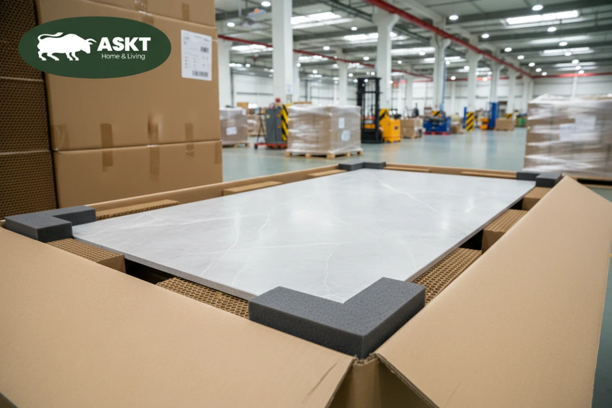 Heavy-duty KD packaging with honeycomb paper corner protectors for ceramic tabletops