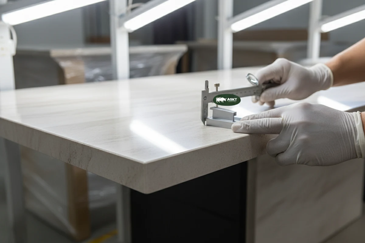 Sintered stone table inspection of edge beveling precision