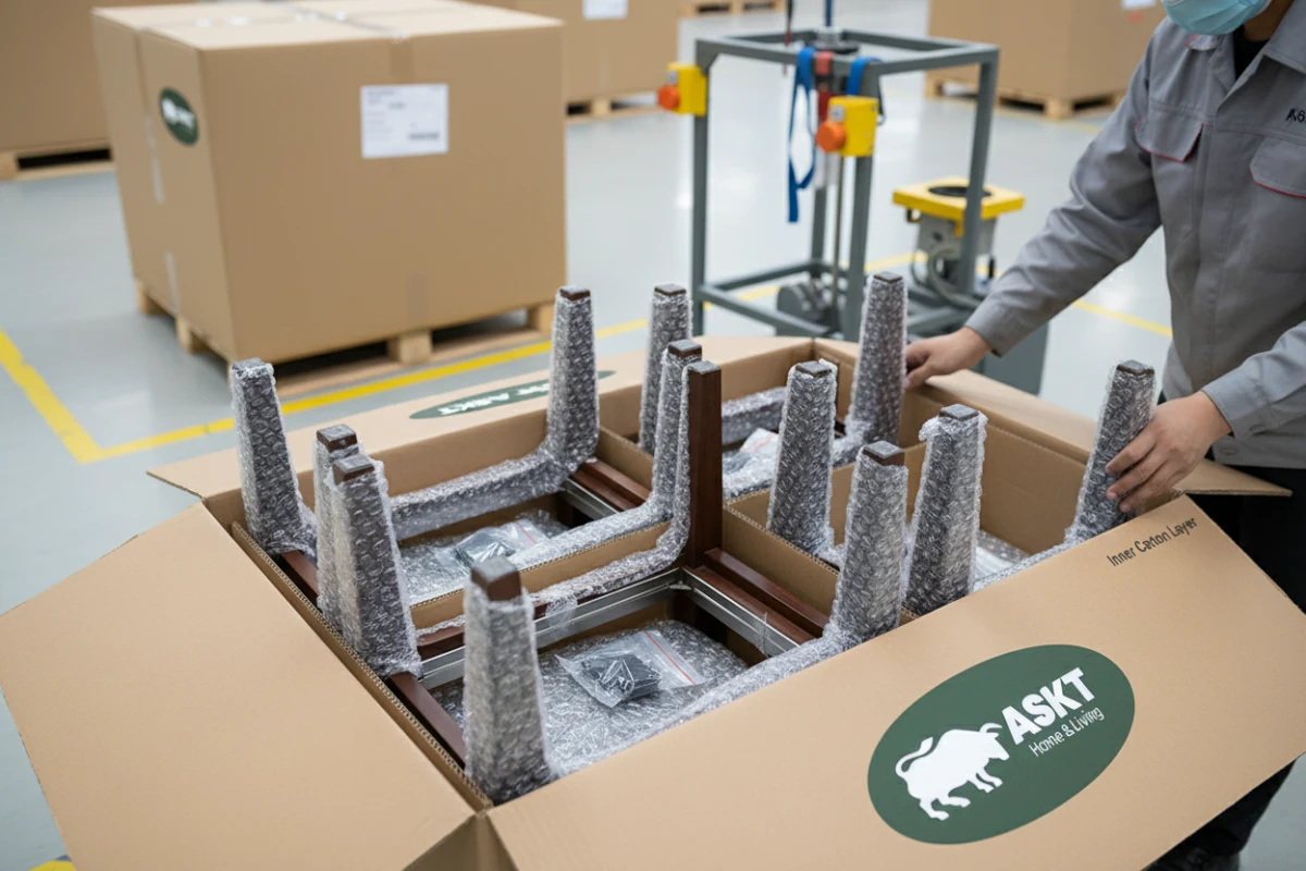 KD furniture packaging standards with inner foam padding and component dividers