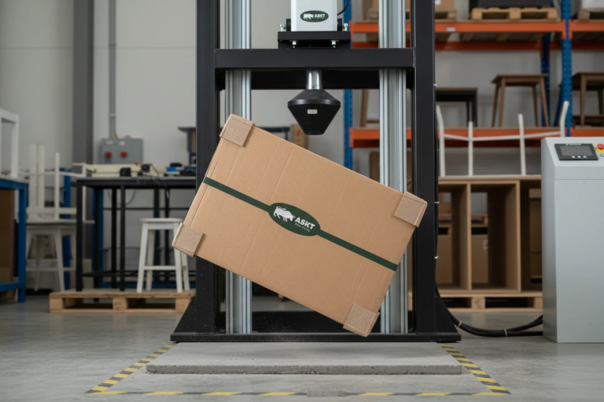 Furniture packaging drop test protocol execution on flat-pack table carton