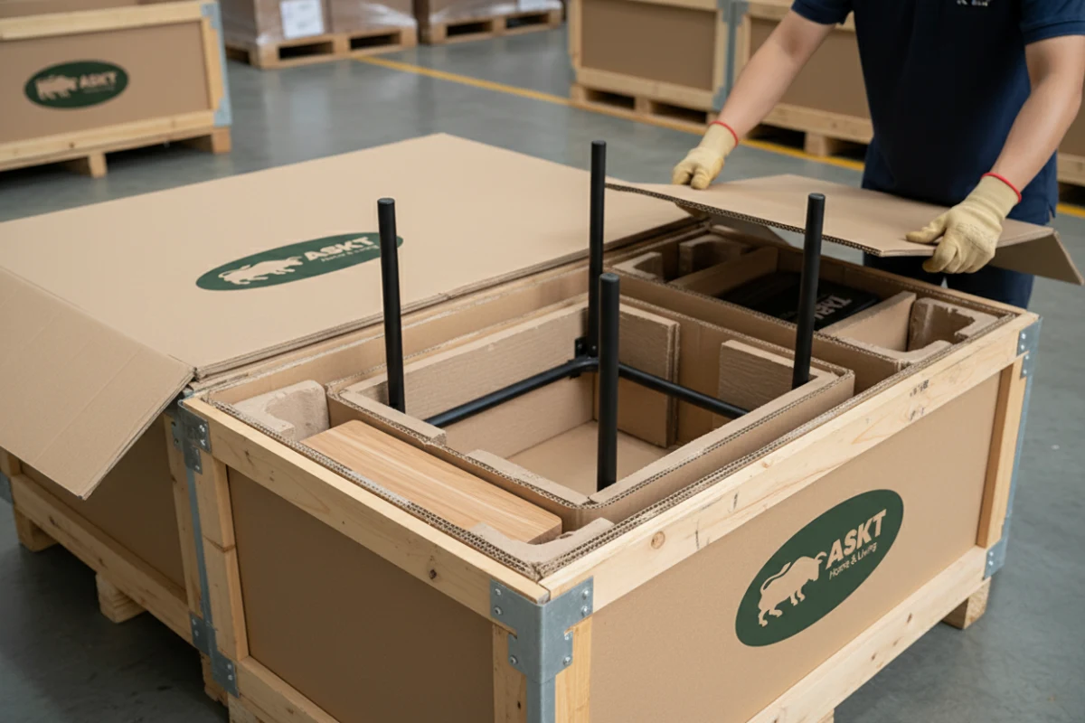 KD-verpakkingsconcept met kartonnen bescherming voor 360 graden eetkamerstoelen